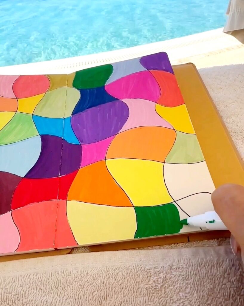 coloring in each section of patchwork drawing pattern