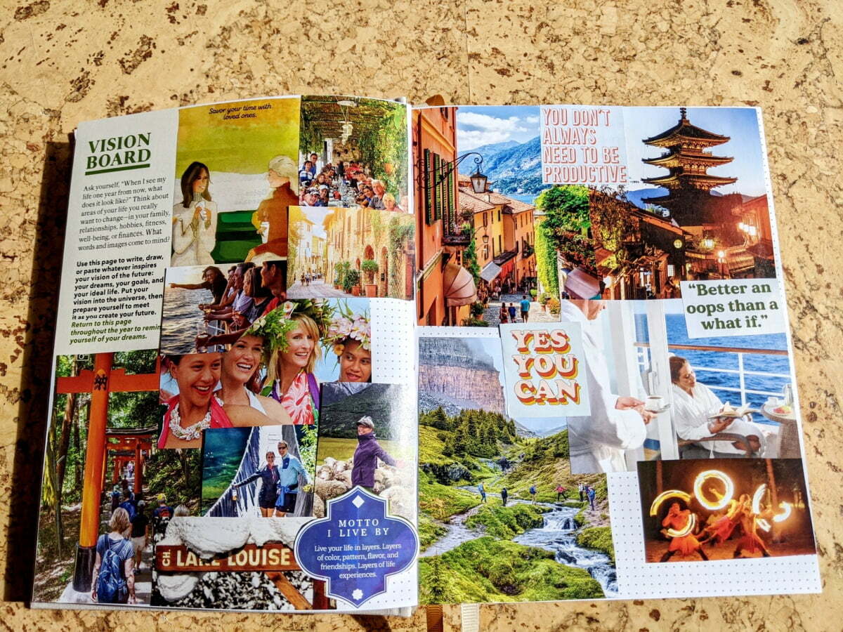 Vision board inside a journal