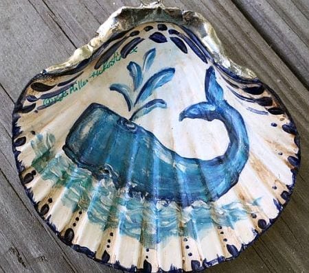 Whale painted on a seashell