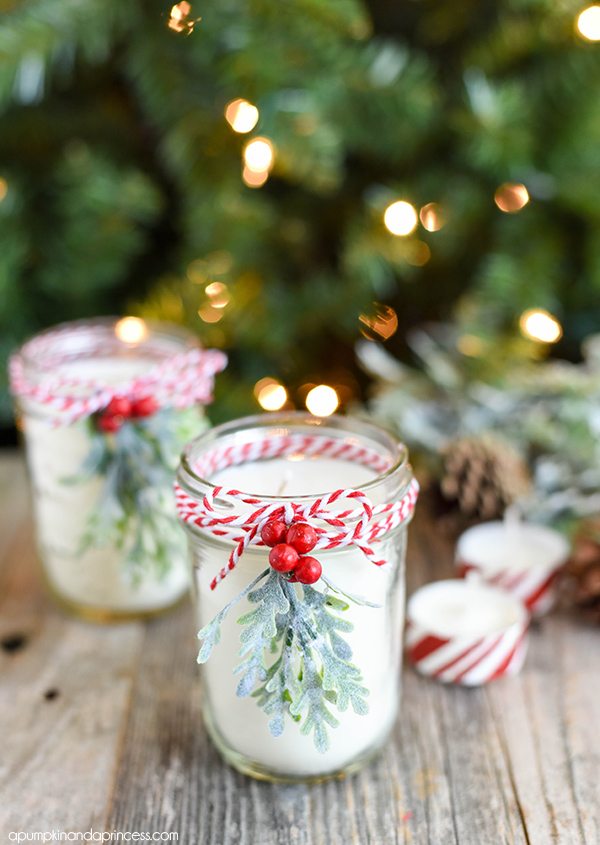 Homemade Christmas candle in a mason jar