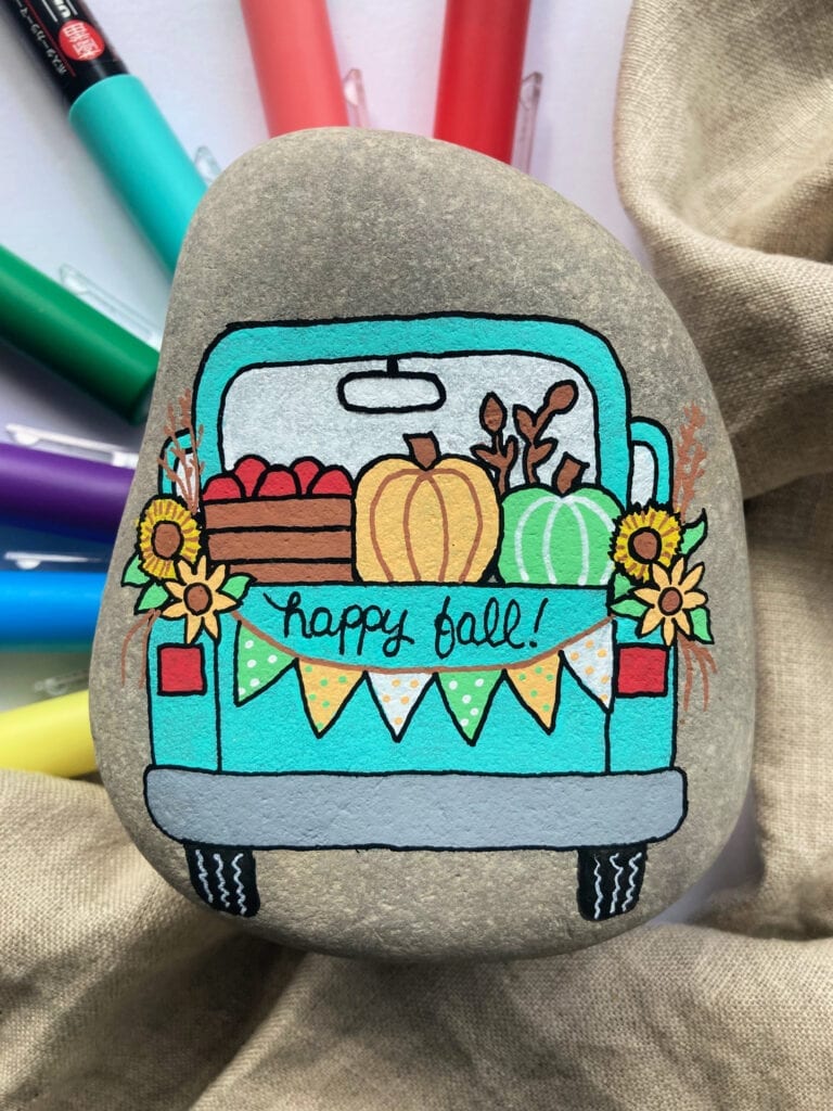 Fall Truck Painted Rock