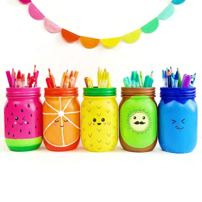 Rainbow Fruit Mason Jar Craft Pen Holders