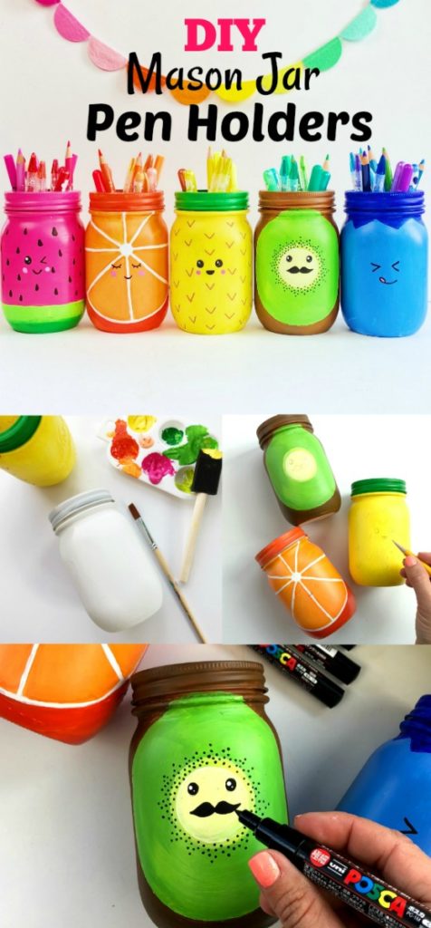 Rainbow Fruit Mason Jar Craft Pen Holders