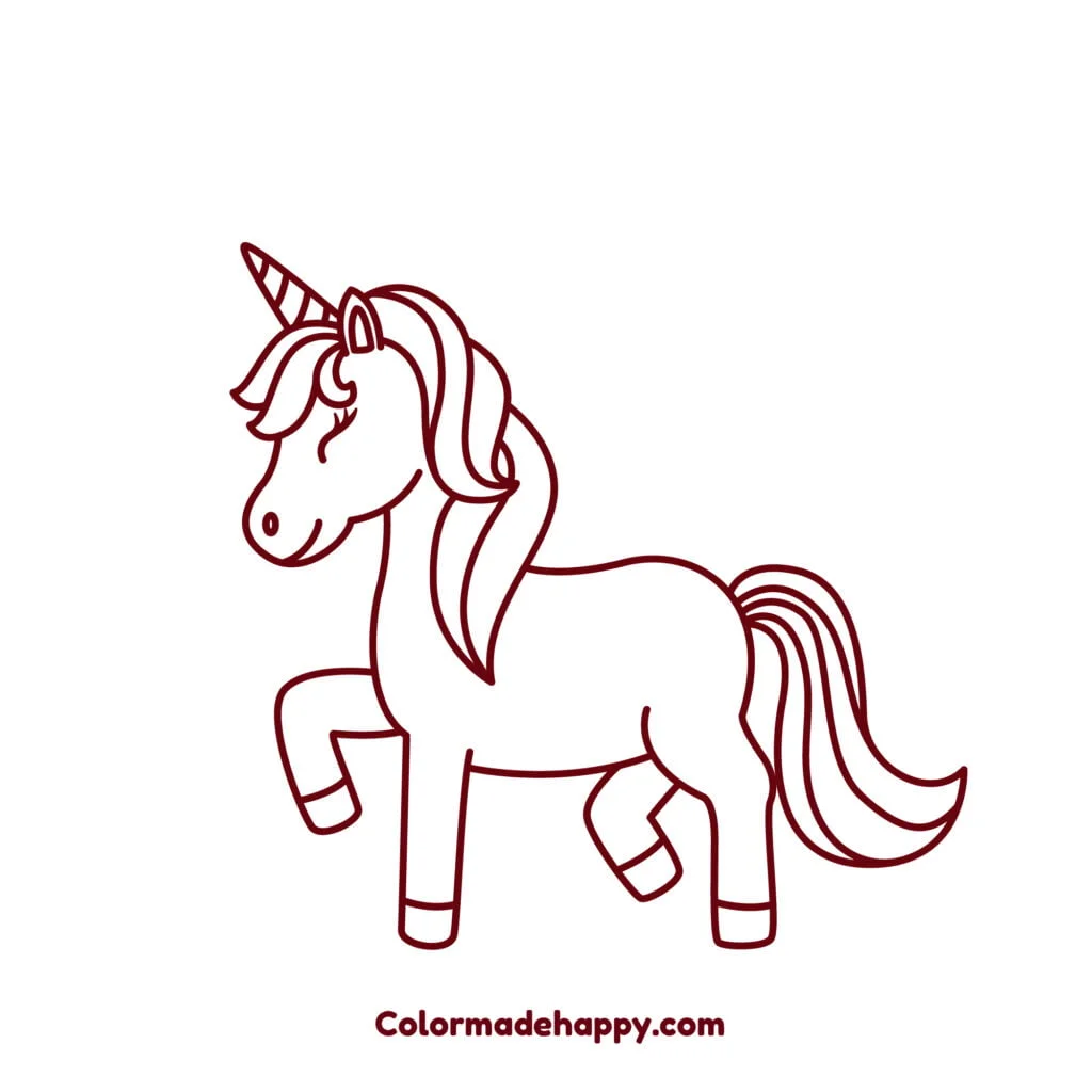 Step 10: A tail is added and the unicorn drawing is complete!