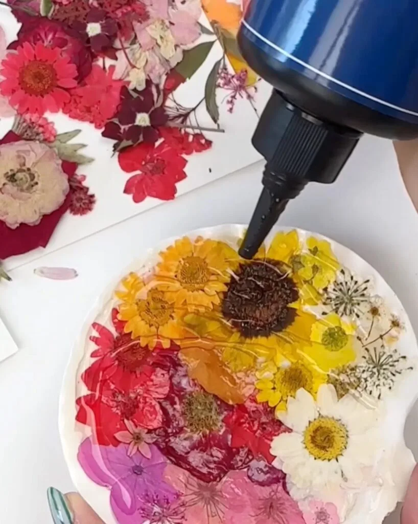 resin shell covered with flowers