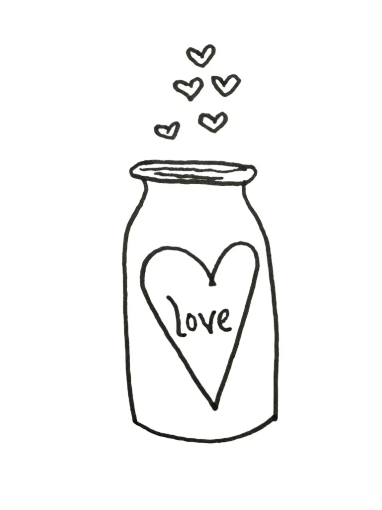 Hearts coming out of a jar.